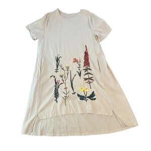 Cottagecore Linen Blend Minibee Embroidered Botanical Womens Dress XXL Floral